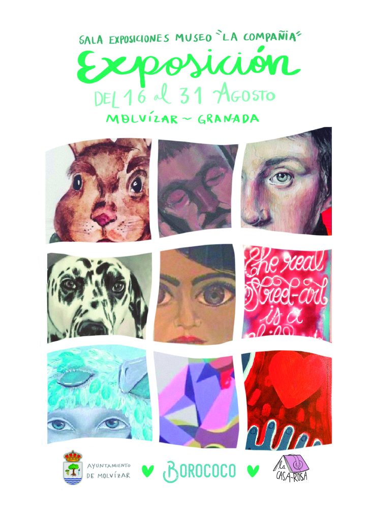 Cartel de la exposición del colectivo Borococo celebrada del 16 al 31 de agosto en la sala del Museo La Compañía de Molvízar.