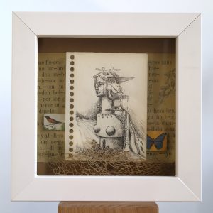 caja poema Los pájaros del sueño Luis Manuel García Cruz assemblage dibujo a tinta